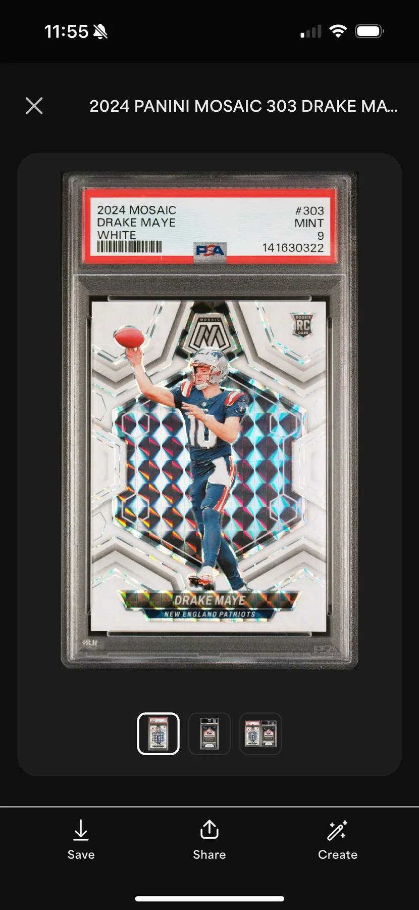Drake Maye PSA graded Panini Mosaic rookie card