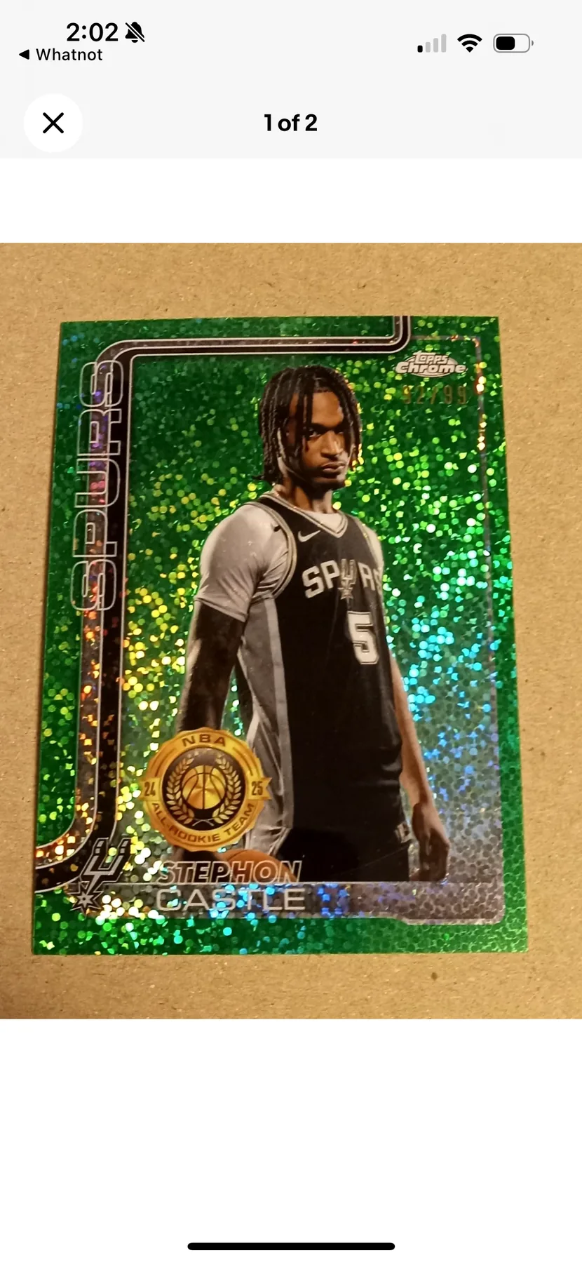 Stephon Castle 2024 Topps Chrome Green Sparkle Refractor San Antonio Spurs