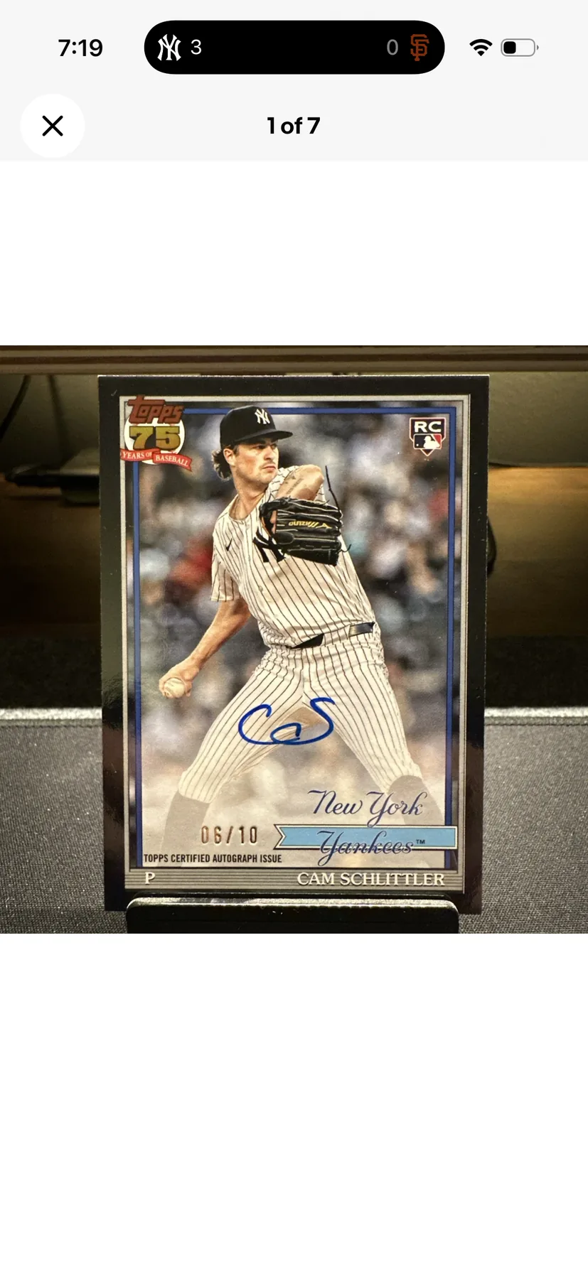 Cam Schlittler Topps certified autograph numbered 05 of 10 Yankees